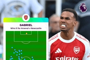 英超官方晒加布里埃尔触球分布，仅在对方禁区触球1次就完成绝杀