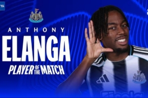 1过人成功1关键传球，伊兰加当选纽卡4-0圣吉罗斯一役全场最佳