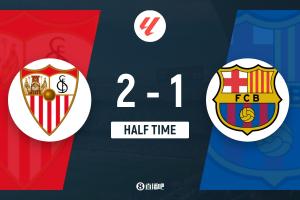 半场-巴萨暂1-2塞维利亚 阿劳霍送点桑切斯点射I-罗梅罗破门