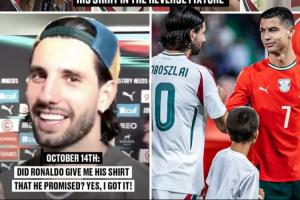 圆梦☺️索博赛后拿到偶像C罗球衣，上次找C罗换球衣时被告知没了