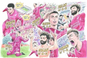 漫画家创作利物浦7-0曼联特别漫画，将在周日双红会亮相安菲尔德