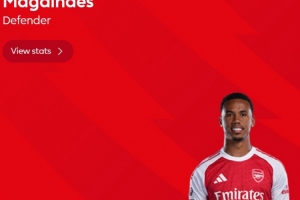 6次解围，英超官方：加布里埃尔当选阿森纳1-0水晶宫全场最佳