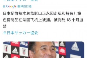 前日本U20主教练＆足协技术总监，飞机上看儿童涩情内容被判刑