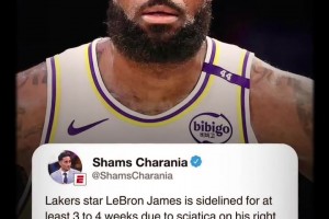 💥詹姆斯坐骨神经痛将缺席3-4周！22场揭幕战全勤神话终结