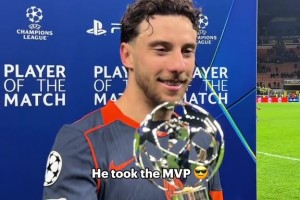 拼命三郎💪！国米大将奥古斯托领取欧冠单场MVP奖杯